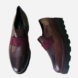 Ateliers Made in Italy Burgundy Leather Platform Loafers Wedge Slip On EU 41